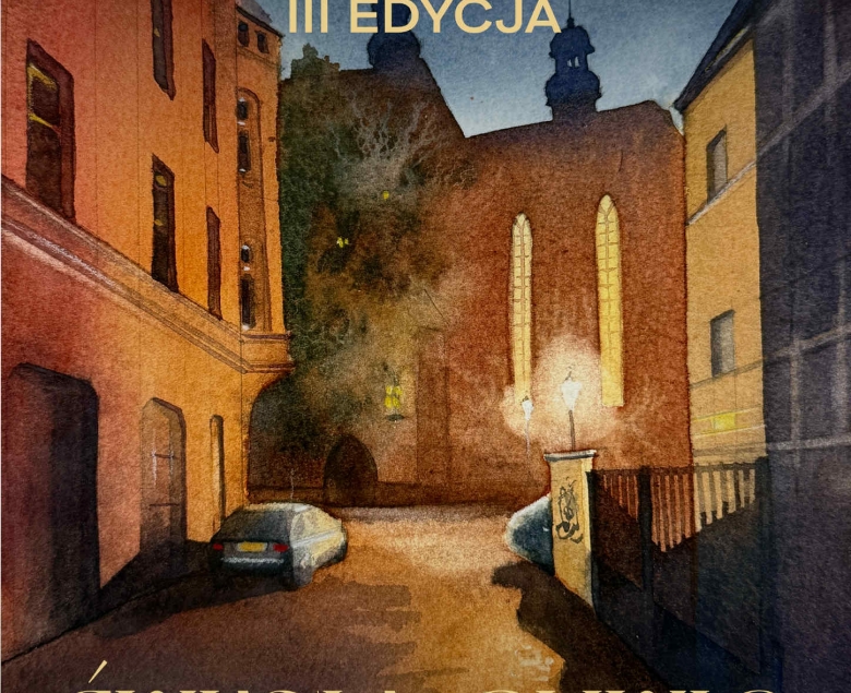 Plakat z malowniczą uliczką Gliwic